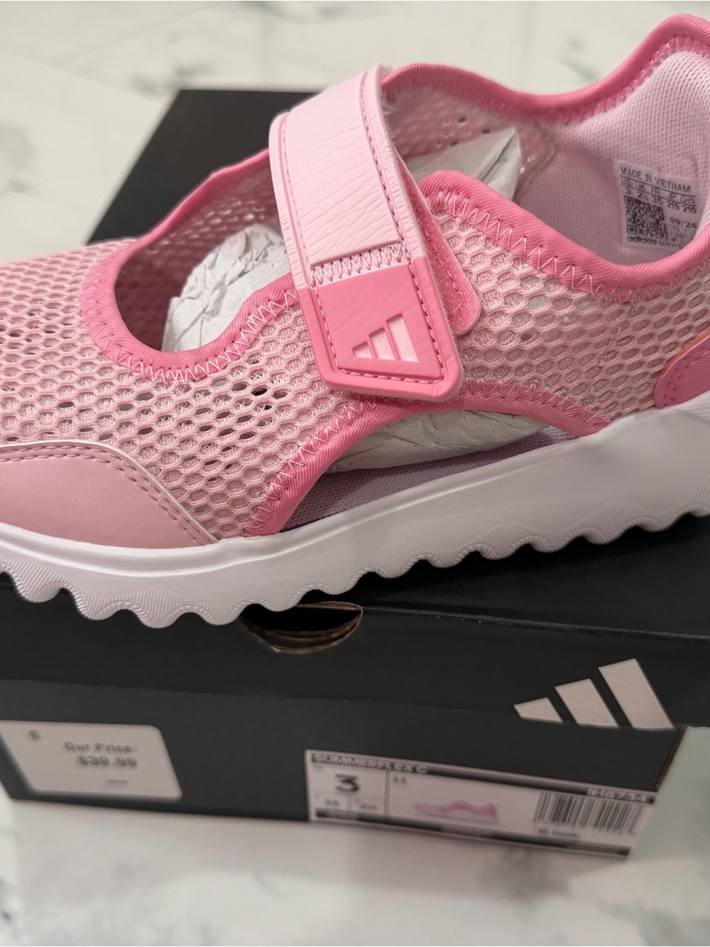 adidas Pink Mesh Hook-and-Loop Kids Sandal